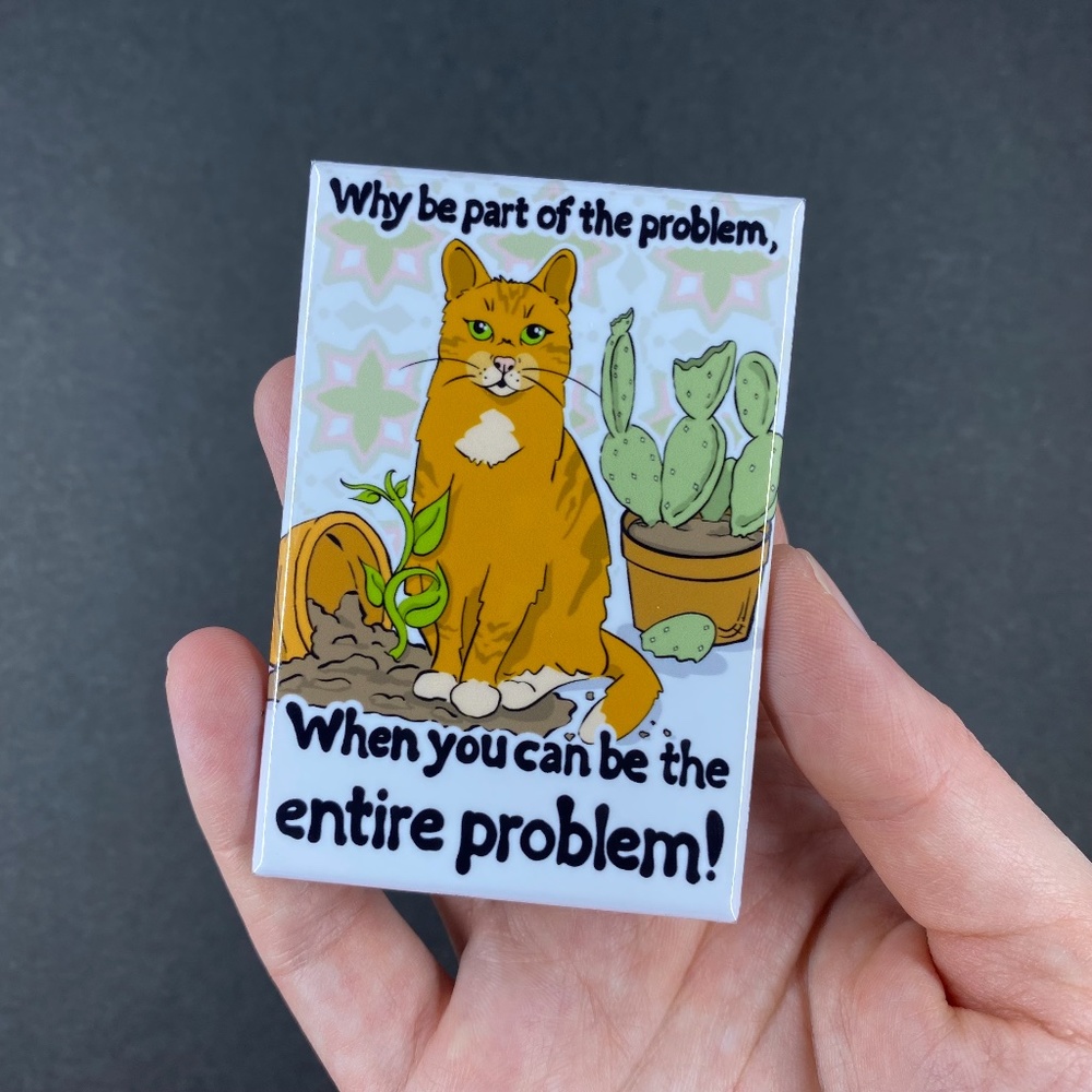 Orange Tabby Cat & Plants Magnet, Funny Pet Portrait Decor Gift Handmade 2…